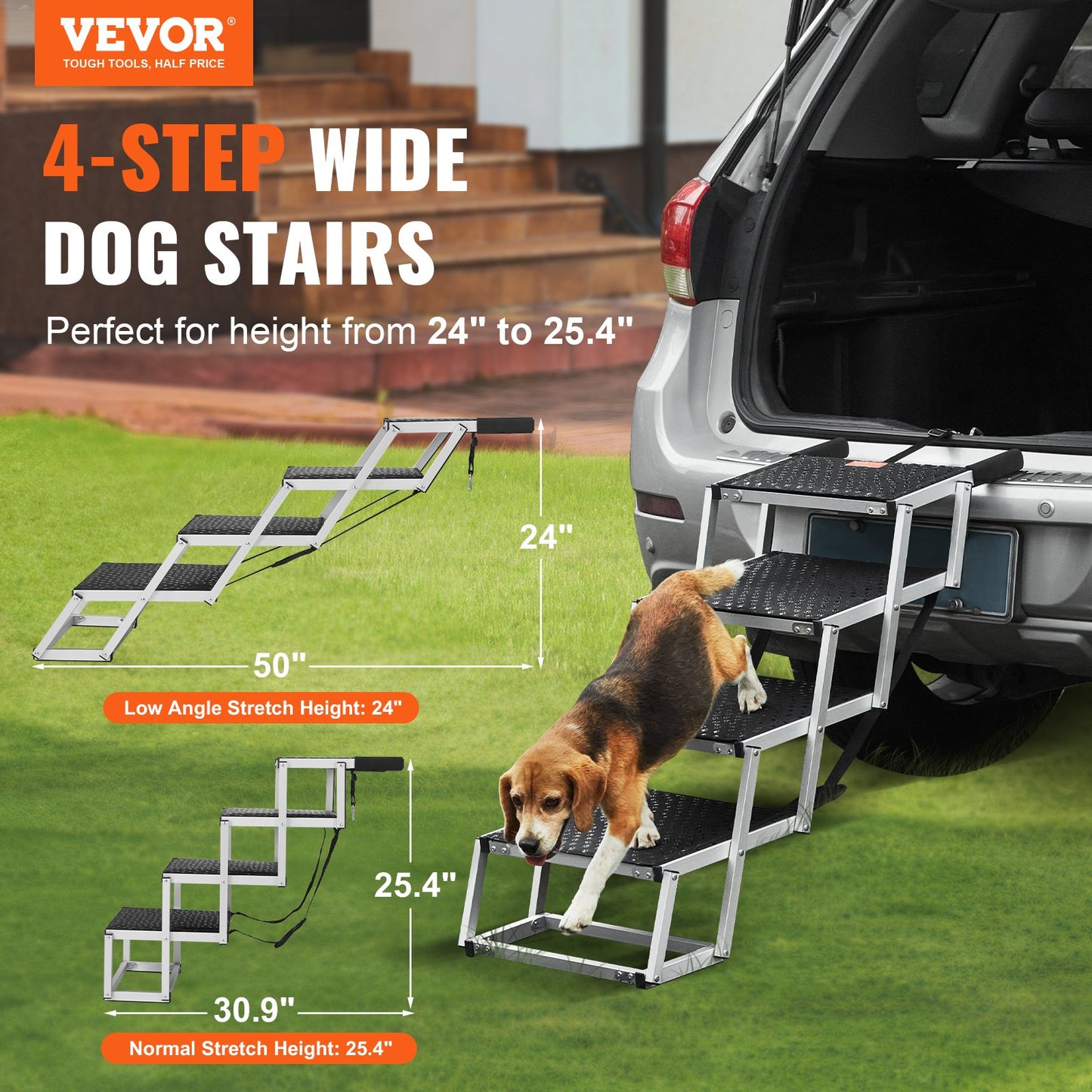 Dog Stairs for Cars 4-Step Foldable Dog Stairs Aluminum Loads up to 150 lbs