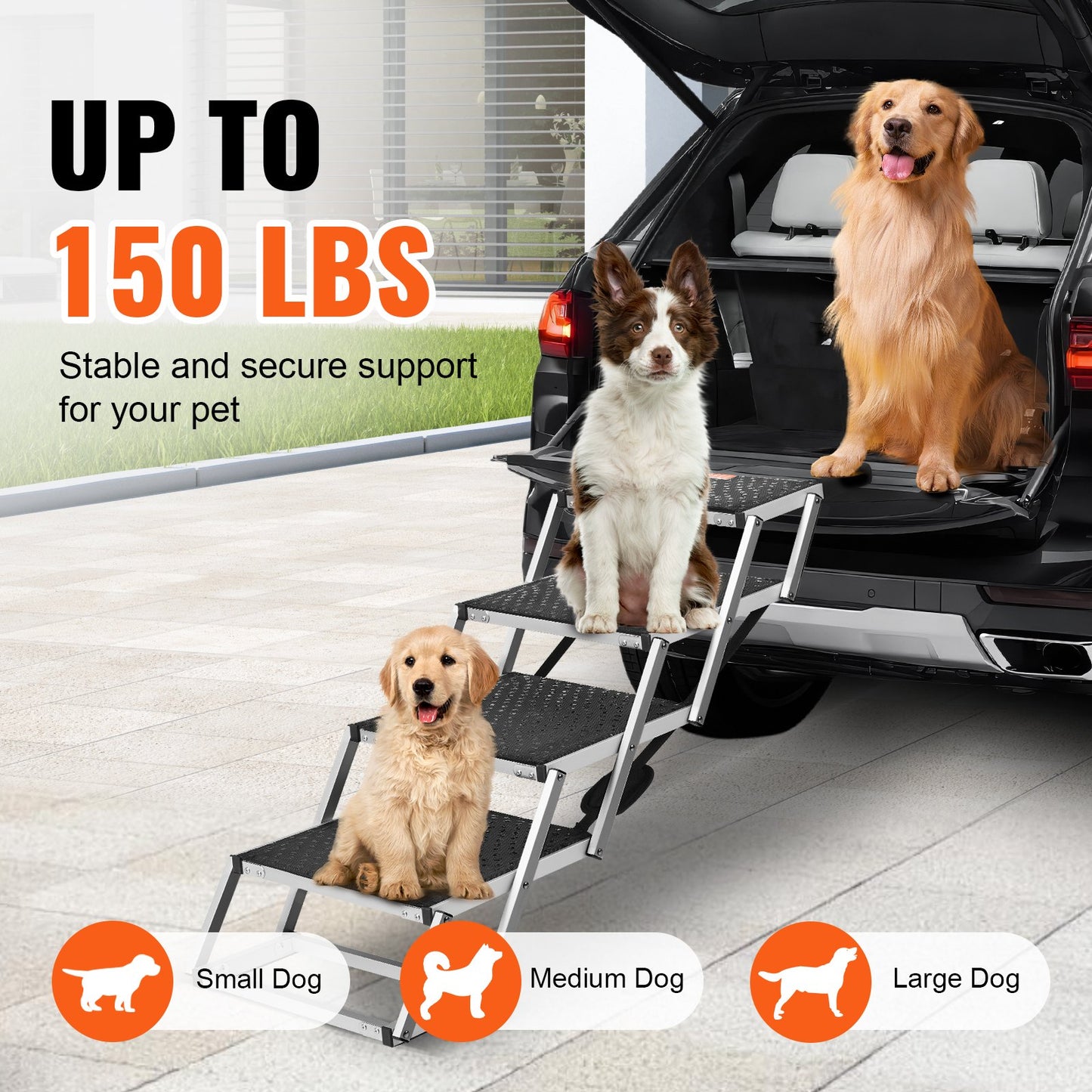 Dog Stairs for Cars 4-Step Foldable Dog Stairs Aluminum Loads up to 150 lbs