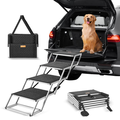 Hundetreppe für Autos, 4-stufige, faltbare Hundetreppe, Aluminium, belastbar bis zu 250 lbs