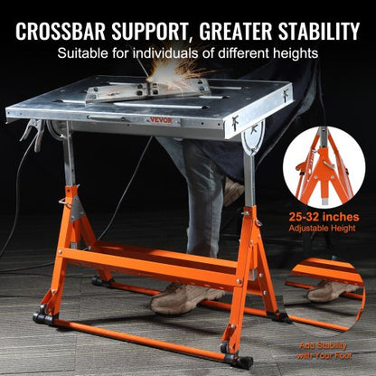 -Welding Table 30" x 20", 400lbs Load Capacity Steel Welding Workbench Table on Wheels, Foldable Workbench with Three 1.1" Tracks, 3 Tilt Angles, Adjustable Height, Retractable Guide Rails | EU