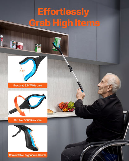 Grabber Reacher Tool, 2-Pack 34" Foldable Reacher Grabber Pickup Tool with 360° Rotating Wide Jaw and Dual-Sided Magnet, Lightweight Grabber Reacher Tool for Seniors, Trash Picker Upper Grabber
