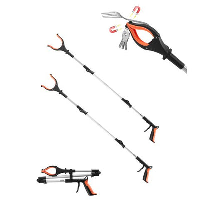 Grabber Reacher Tool, 43" Foldable Reacher Grabber Pickup Tool with 360° Rotating Jaw, Magnet and LED Light, Lightweight Grabber Reacher Tool for Seniors, Extra Long Trash Picker Upper Grabber