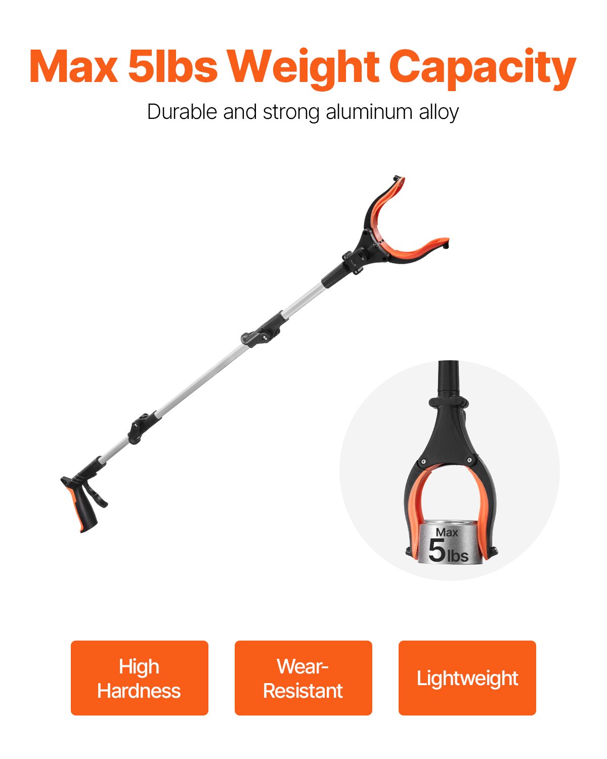 Grabber Reacher Tool, 43" Foldable Reacher Grabber Pickup Tool with 360° Rotating Jaw, Magnet and LED Light, Lightweight Grabber Reacher Tool for Seniors, Extra Long Trash Picker Upper Grabber