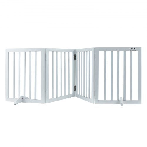 Free Standing Dog Gate, 24" H x 80.3" W Freestanding Pet Gate, 4 Panels Foldable Dog Gate for Wide and Narrow Passageways, Expandable Dog Barrier with Silent Foot Support for Indoor, White