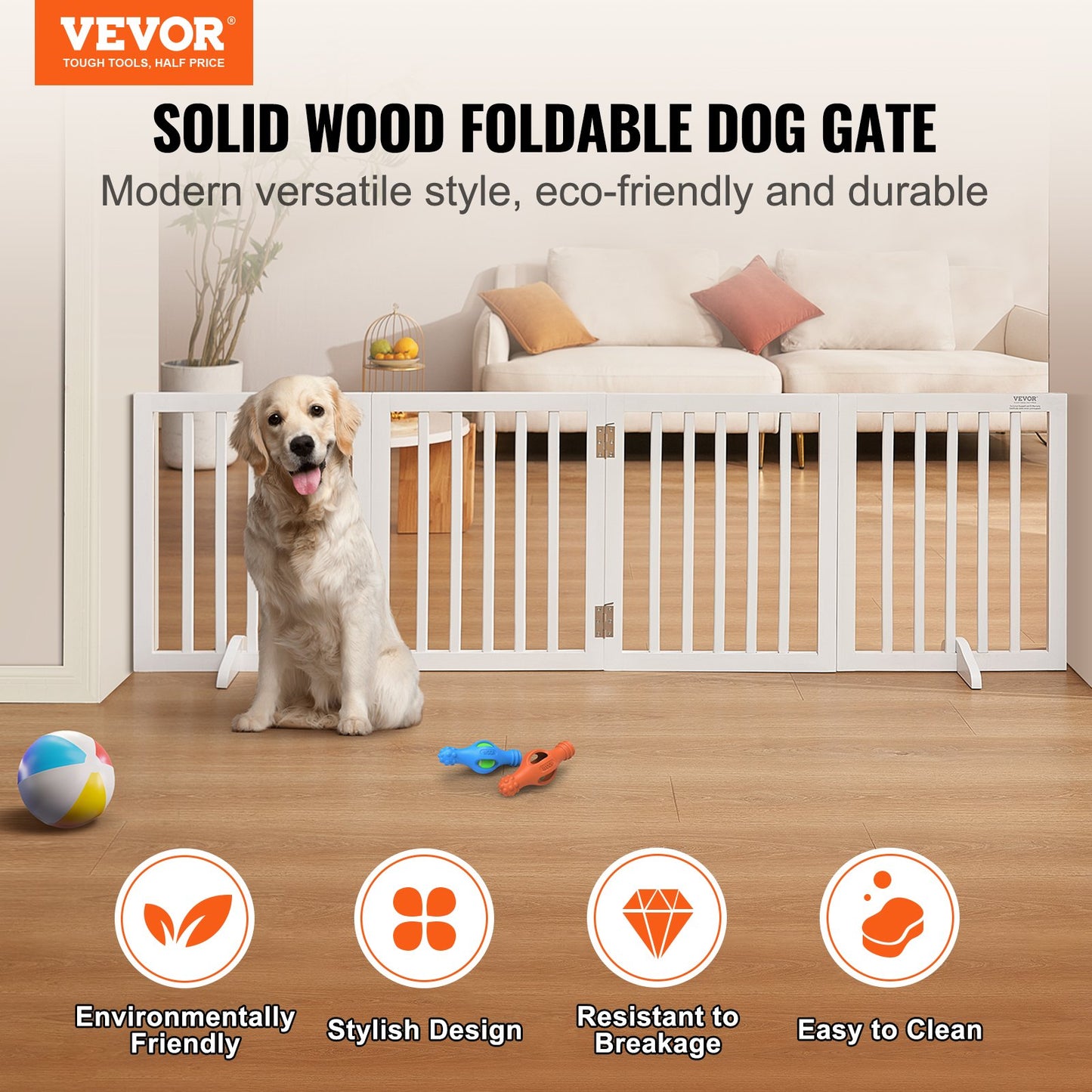 Fristående Dog Gate 24x80,3 tum Fristående Pet Gate Vikbar Vit