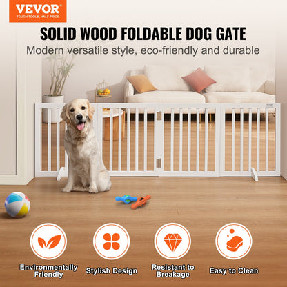 Fristående Dog Gate 24x80,3 tum Fristående Pet Gate Vikbar Vit