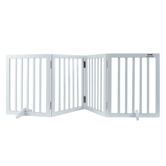 Fristående Dog Gate 24x80,3 tum Fristående Pet Gate Vikbar Vit