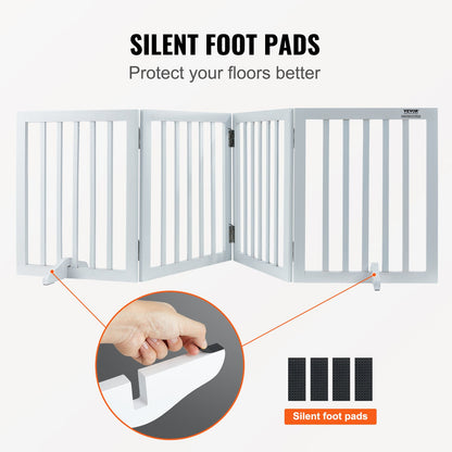 Free Standing Dog Gate, 24" H x 80.3" W Freestanding Pet Gate, 4 Panels Foldable Dog Gate for Wide and Narrow Passageways, Expandable Dog Barrier with Silent Foot Support for Indoor, White