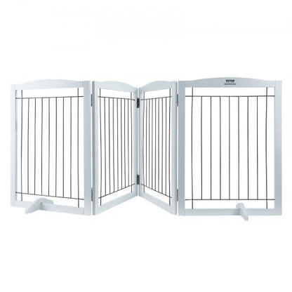 Free Standing Dog Gate, 32" H x 96.5" W Freestanding Pet Gate, 4 Panels Foldable Dog Gate for Wide and Narrow Passageways, Expandable Dog Barrier with Silent Foot Support for Indoor, White