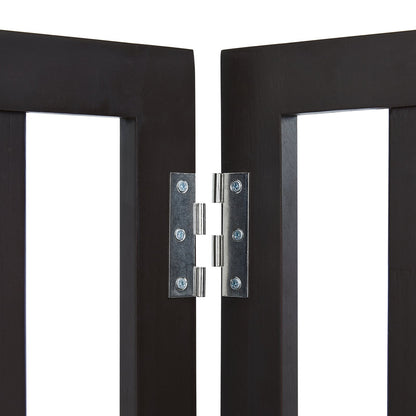 Fristående Dog Gate 24x80,3 tum Fristående Pet Gate Vikbar Brun