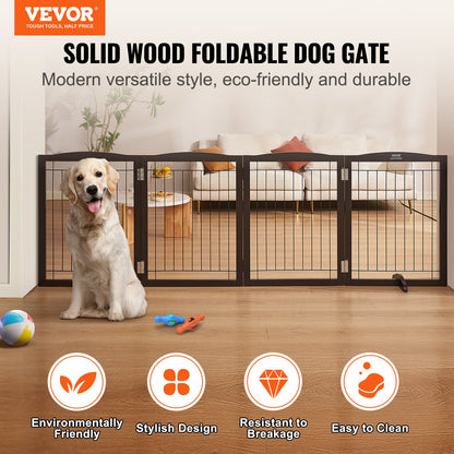 Fristående Dog Gate 32x96,5 tum Fristående Pet Gate Vikbar Brun