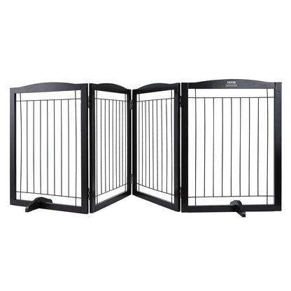Fristående Dog Gate 32x96,5 tum Fristående Pet Gate Vikbar Brun
