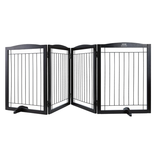 Fristående Dog Gate 32x96,5 tum Fristående Pet Gate Vikbar Brun