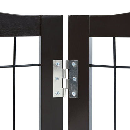 Fristående Dog Gate 32x96,5 tum Fristående Pet Gate Vikbar Brun