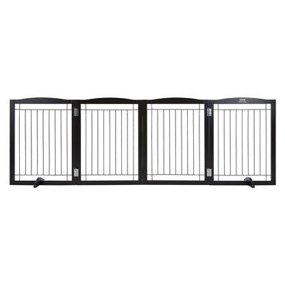 Fristående Dog Gate 32x96,5 tum Fristående Pet Gate Vikbar Brun