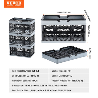 Faltbarer Einkaufswagen Tragbarer Lebensmittelkorb 3-teilig 16L mit Griff