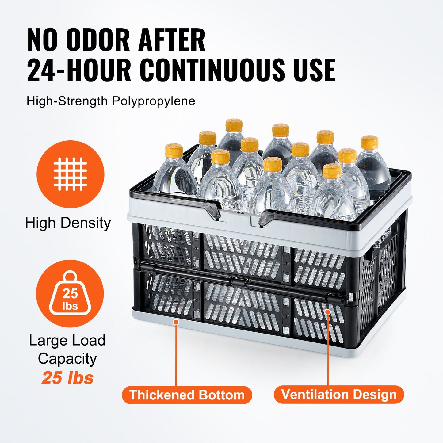 Collapsible Shopping Basket, 3 Pack, 25L Plastic Foldable Storage Crate with Handle, Grocery Fruit Vegetable Shopping Basket Folding Storage Container for Supermarket Retail Shopping, Black