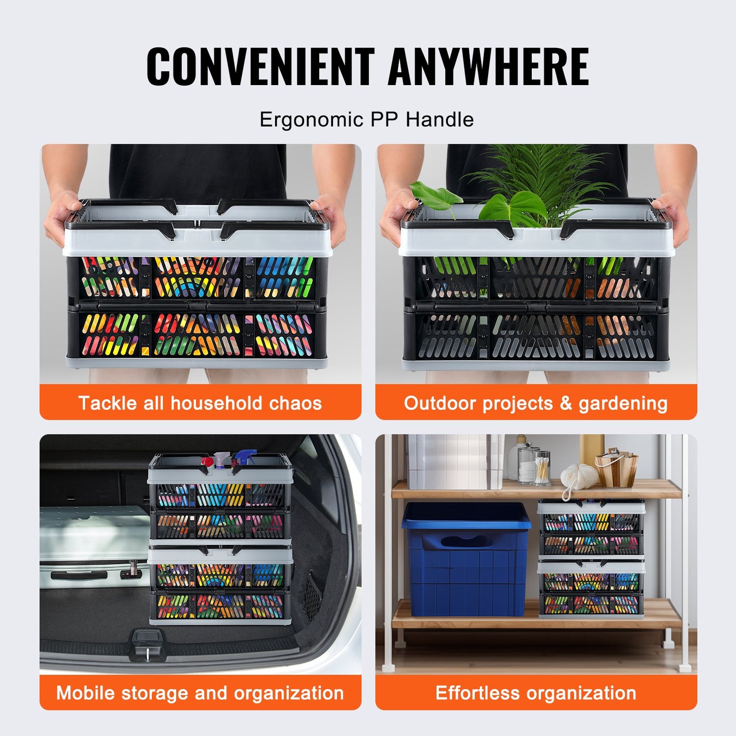 Collapsible Shopping Basket, 3 Pack, 25L Plastic Foldable Storage Crate with Handle, Grocery Fruit Vegetable Shopping Basket Folding Storage Container for Supermarket Retail Shopping, Black