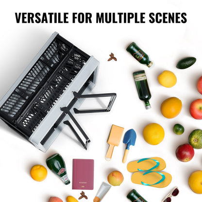 Collapsible Shopping Basket, 3 Pack, 25L Plastic Foldable Storage Crate with Handle, Grocery Fruit Vegetable Shopping Basket Folding Storage Container for Supermarket Retail Shopping, Black