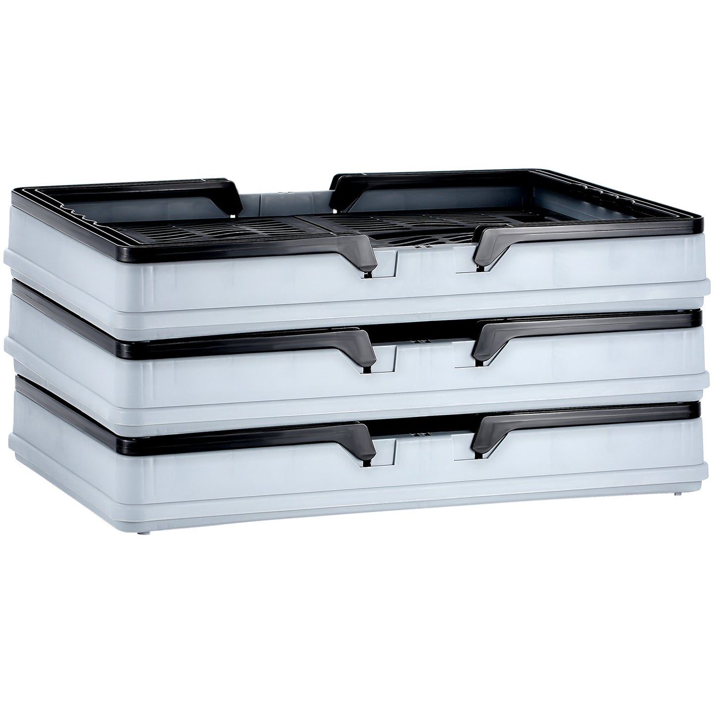 Collapsible Shopping Basket, 3 Pack, 25L Plastic Foldable Storage Crate with Handle, Grocery Fruit Vegetable Shopping Basket Folding Storage Container for Supermarket Retail Shopping, Black