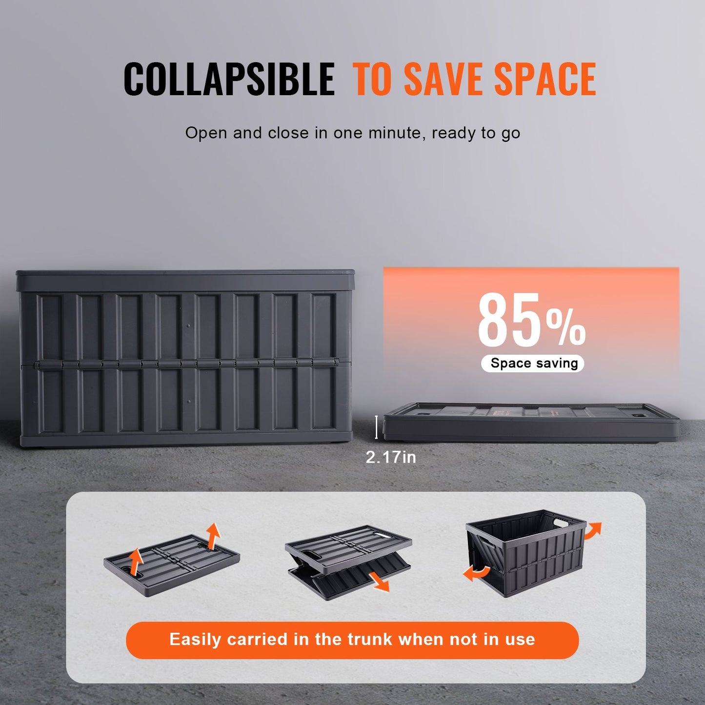 Zusammenklappbare Aufbewahrungsbehälter mit Deckel, 65 l, 3er-Pack, zusammenklappbare Kunststoffboxen mit Griffen, große, robuste Behälter für Kleidung, Spielzeug, Bücher, Snacks, Schuhe und Lebensmittel