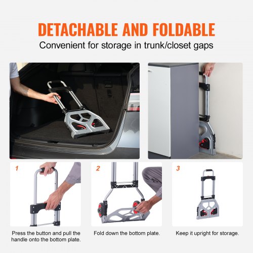 Folding Hand Truck, 176 lbs Load Capacity, Portable Aluminum Cart, Convertible Hand Truck and Dolly with Telescopic Handle and Rubber Wheels, Ultralight Super Strong for Moving Warehouse | EU