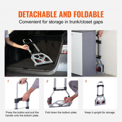 Folding Hand Truck, 176 lbs Load Capacity, Portable Aluminum Cart, Convertible Hand Truck and Dolly with Telescopic Handle and Rubber Wheels, Ultralight Super Strong for Moving Warehouse | EU