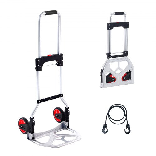 Folding Hand Truck, 176 lbs Load Capacity, Portable Aluminum Cart, Convertible Hand Truck and Dolly with Telescopic Handle and Rubber Wheels, Ultralight Super Strong for Moving Warehouse | EU