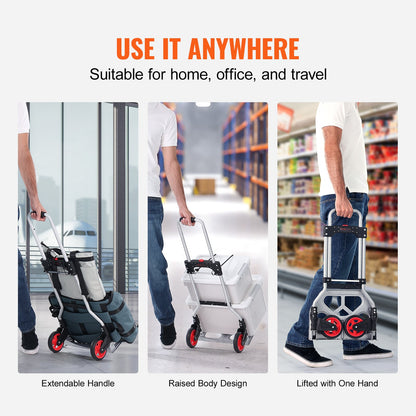 Folding Hand Truck and Dolly, 176 lbs Capacity, Aluminum Foldable Cart, Heavy-Duty Luggage Trolley Cart with Telescoping Handle and PP+TPR Wheels for Home, Office, Shopping, Travel