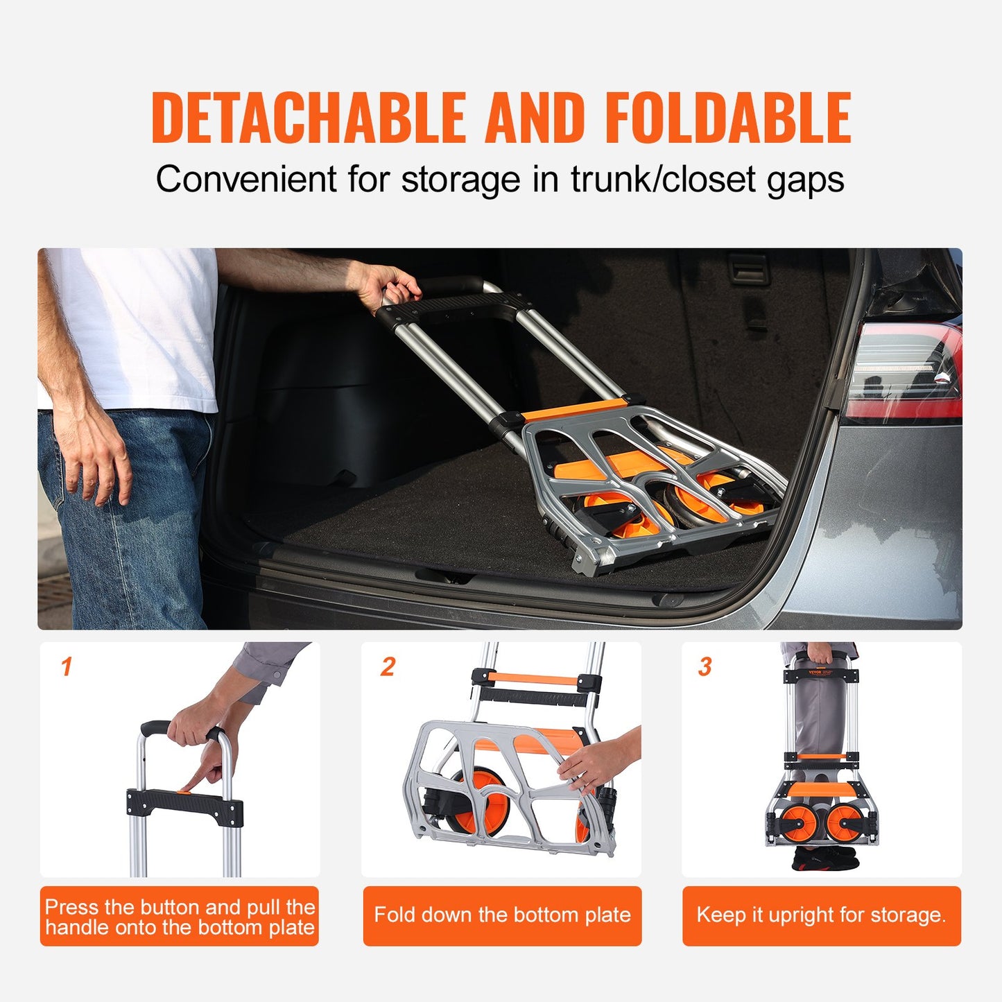 Folding Hand Truck, 275 lbs Load Capacity, Portable Aluminum Cart, Convertible Hand Truck and Dolly with Telescopic Handle and PP+TPR Wheels, Ultralight Super Strong for Moving Warehouse