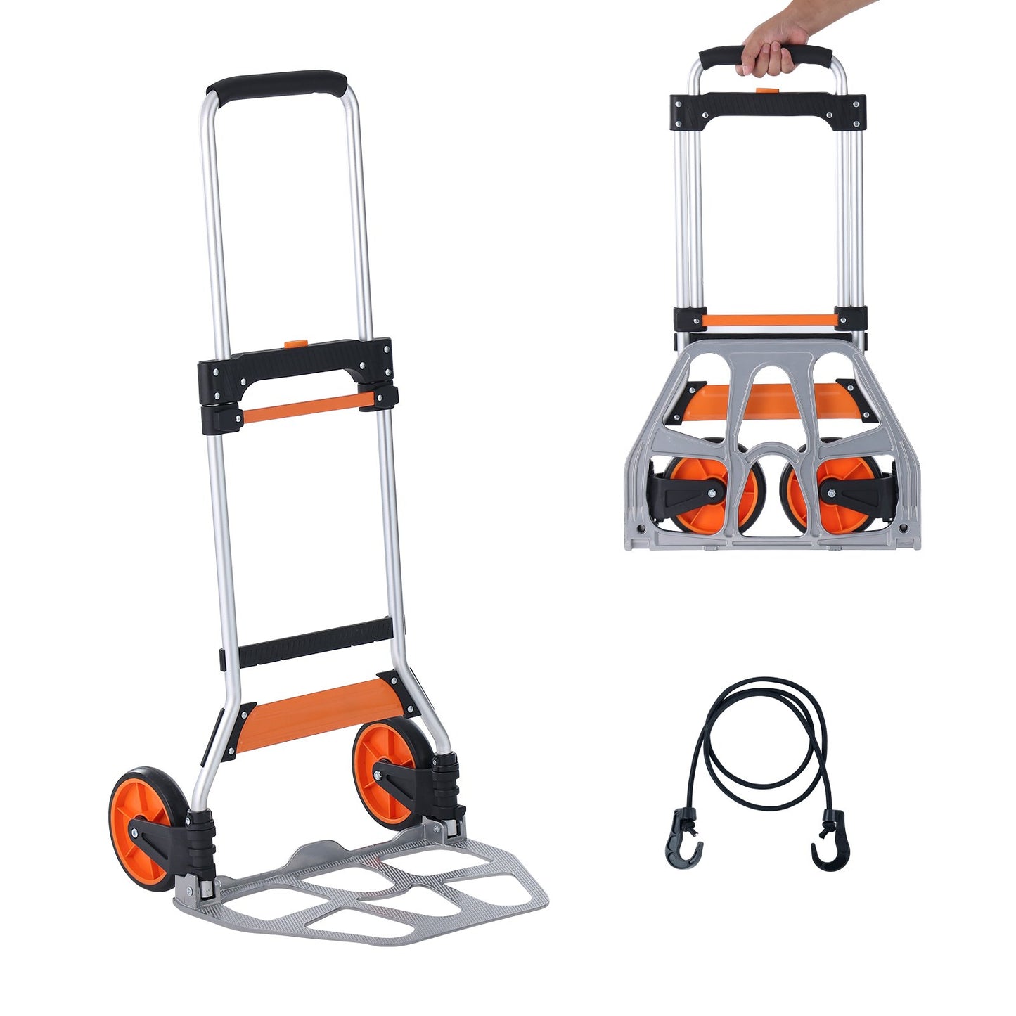 Folding Hand Truck, 275 lbs Load Capacity, Portable Aluminum Cart, Convertible Hand Truck and Dolly with Telescopic Handle and PP+TPR Wheels, Ultralight Super Strong for Moving Warehouse