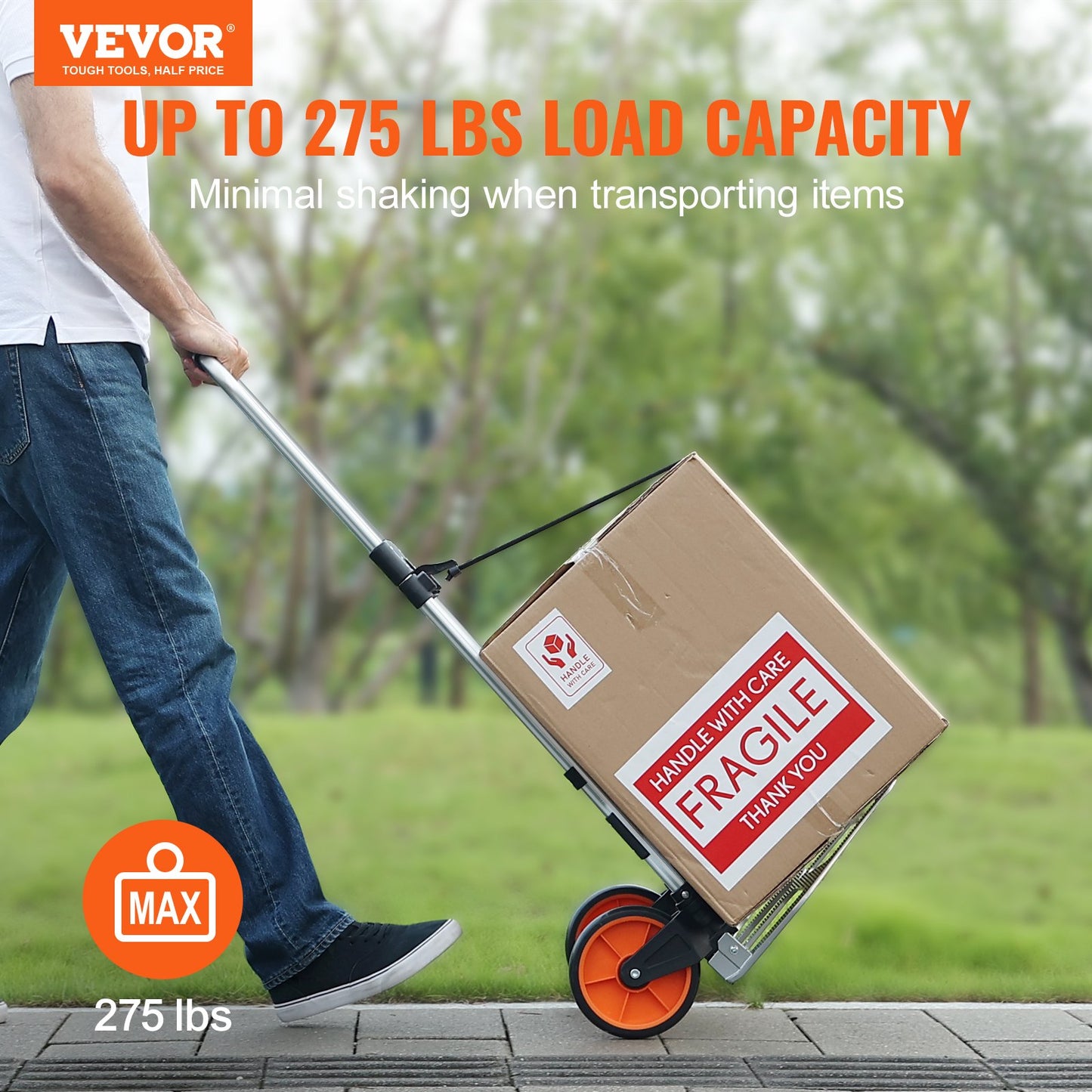 Folding Hand Truck, 275 lbs Load Capacity, Aluminum Portable Cart, Convertible Hand Truck and Dolly with Telescoping Handle and PP+TPR Wheels, Ultra Lightweight Super Strong for Moving Warehouse