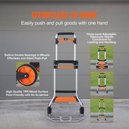 Hopfällbar säckkärra, 145 kg lastkapacitet, bärbar vagn i aluminium, konvertibel säckkärra och vagn med teleskophandtag och PP+TPR-hjul, ultralätt superstark för flytt av lager |  EU