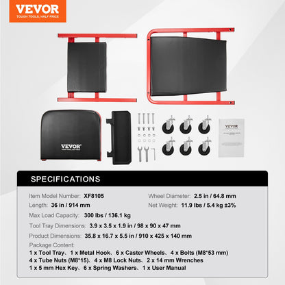 36 Zoll faltbarer Z-Garage-Creeper, mechanischer Creeper-Hocker, 300 lbs Kapazität
