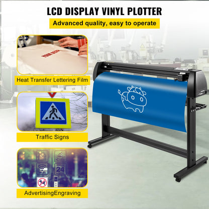 Vinyl Cutter Machine, 53" Vinyl Plotter, LCD Display Plotter Cutter, Three Adjustable Pinch Rollers Sign Cutting Plotter, Vinyl Cutter with SignCut and SignMaster Design and Cutting Software