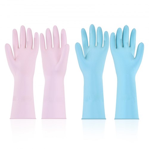 Reusable Dishwashing Gloves, 2 Pairs Colorful Reusable Household Kitchen Cleaning Gloves for Washing Dishes and Cleaning Tasks, Flexible Long-lasting and Non-Slip, Large, Pink + Purple