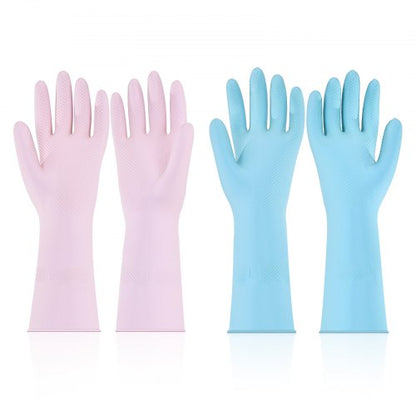 Reusable Dishwashing Gloves, 2 Pairs Colorful Reusable Household Kitchen Cleaning Gloves for Washing Dishes and Cleaning Tasks, Flexible Long-lasting and Non-Slip, Large, Pink + Purple