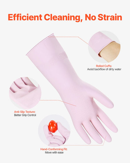 Reusable Dishwashing Gloves, 2 Pairs Colorful Reusable Household Kitchen Cleaning Gloves for Washing Dishes and Cleaning Tasks, Flexible Long-lasting and Non-Slip, Large, Pink + Purple