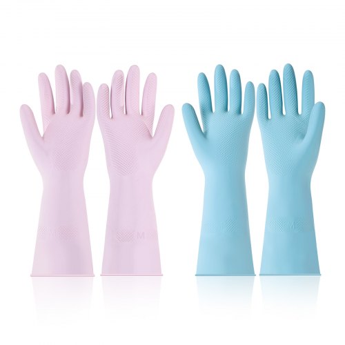 Reusable Dishwashing Gloves, 2 Pairs Colorful Reusable Household Kitchen Cleaning Gloves for Washing Dishes and Cleaning Tasks, Flexible Long-lasting and Non-Slip, Medium, Pink + Purple