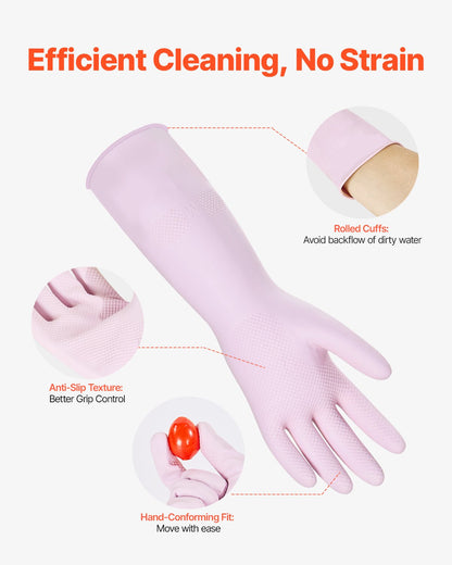 Reusable Dishwashing Gloves, 2 Pairs Colorful Reusable Household Kitchen Cleaning Gloves for Washing Dishes and Cleaning Tasks, Flexible Long-lasting and Non-Slip, Medium, Pink + Purple