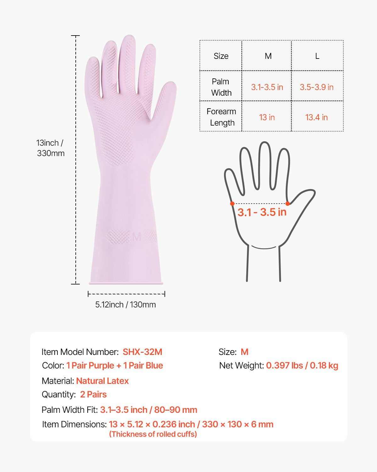 Reusable Dishwashing Gloves, 2 Pairs Colorful Reusable Household Kitchen Cleaning Gloves for Washing Dishes and Cleaning Tasks, Flexible Long-lasting and Non-Slip, Medium, Pink + Purple