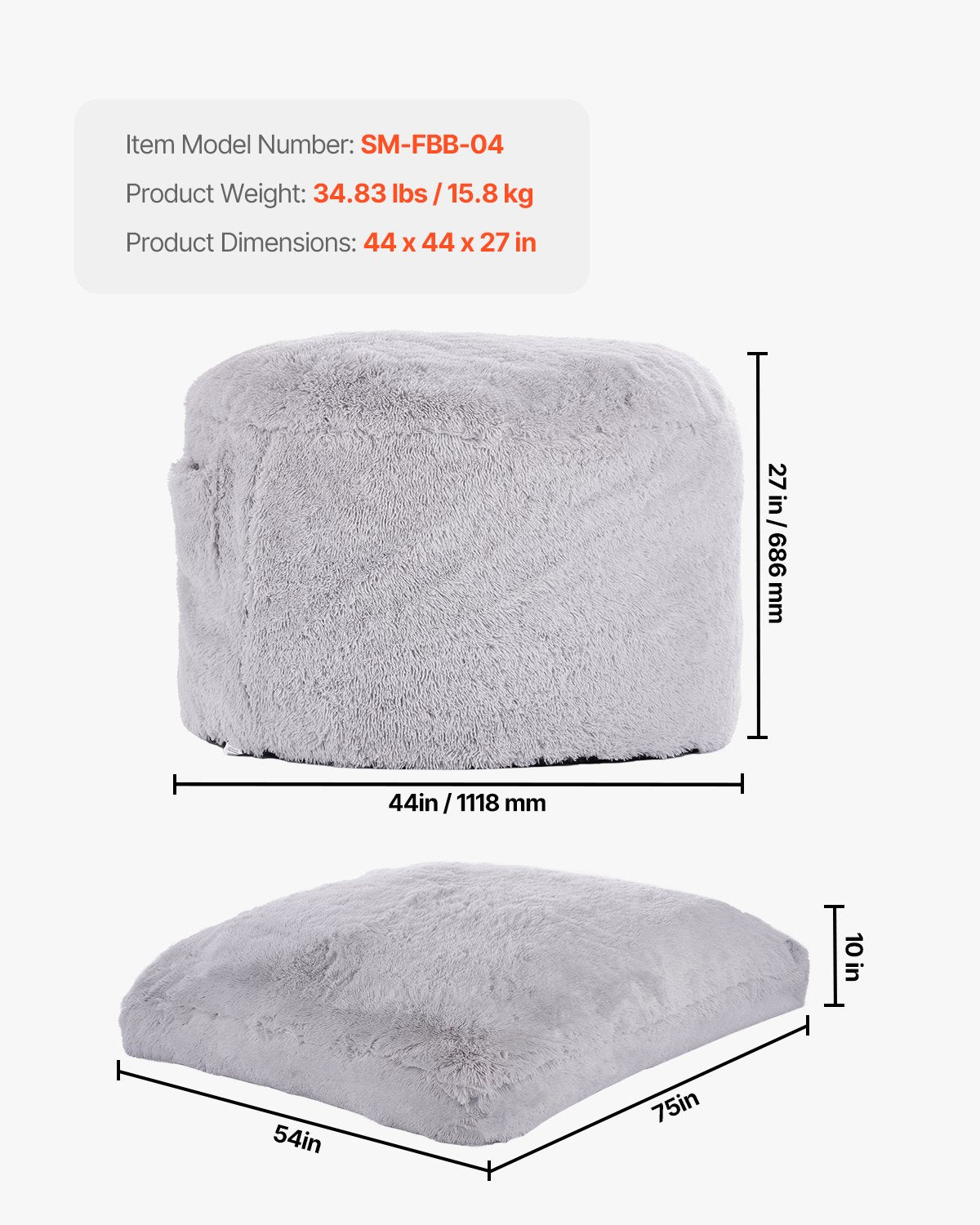 Bean Bag Bed Chair Convertible from Chair to Lounge or Mattress Grey-Full