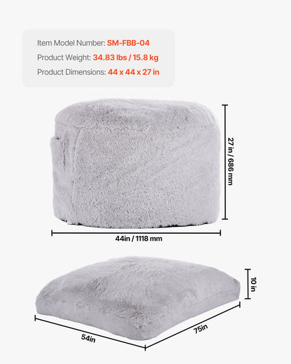 Bean Bag Bed Chair Convertible from Chair to Lounge or Mattress Grey-Full