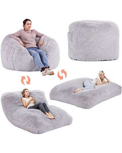 Bean Bag Bed Chair Convertible from Chair to Lounge or Mattress Grey-Full