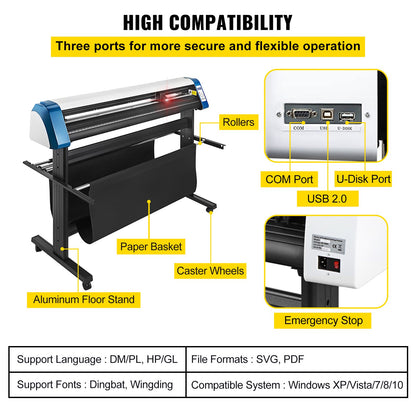 53-Inch Automatic Contour Vinyl Cutter Plotter Force & Speed Adjustable Sign Cutting With Floor Stand & Signmaster Software
