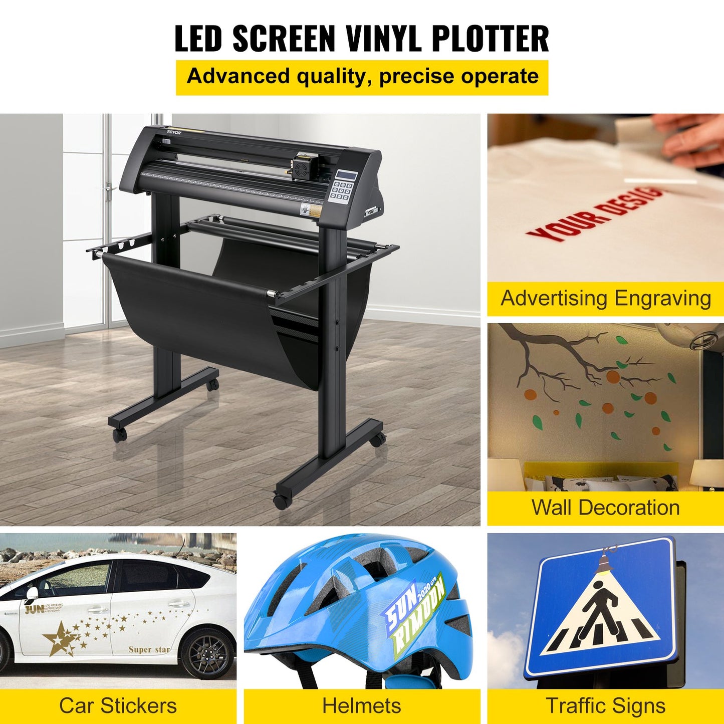 Vinyl cutter, 720mm vinyl plotter, LED screen plotter cutter, semi-automatic built-in optical eye, compatible with SignCut software for Mac and Windows systems with stand