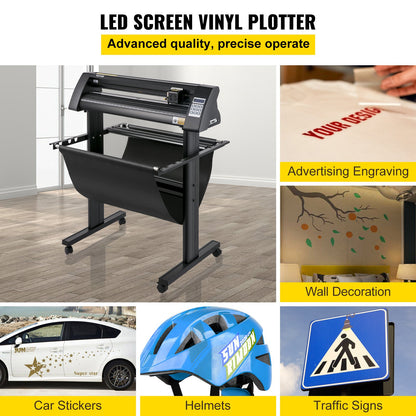 Vinyl cutter, 720mm vinyl plotter, LED screen plotter cutter, semi-automatic built-in optical eye, compatible with SignCut software for Mac and Windows systems with stand