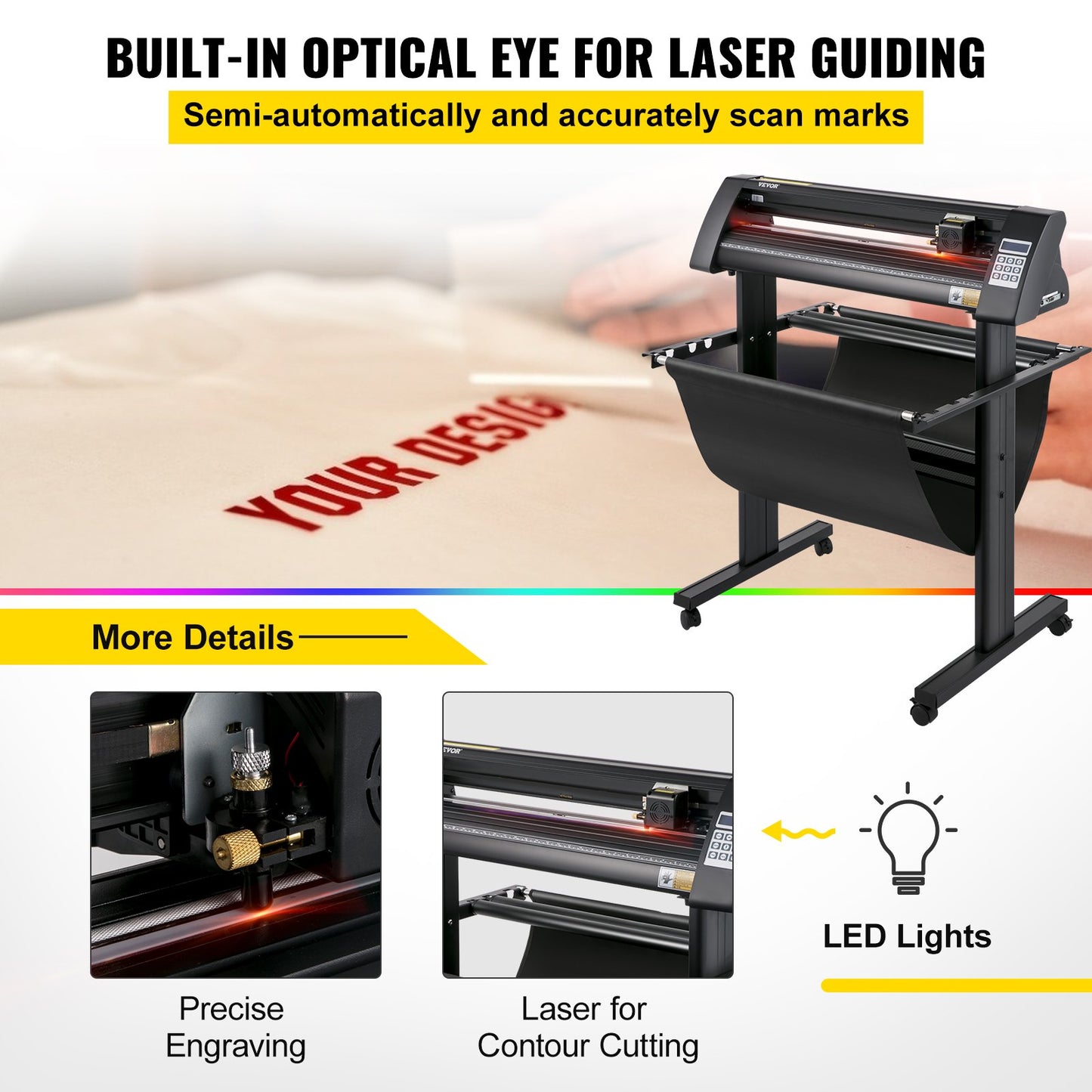 Vinyl cutter, 720mm vinyl plotter, LED screen plotter cutter, semi-automatic built-in optical eye, compatible with SignCut software for Mac and Windows systems with stand