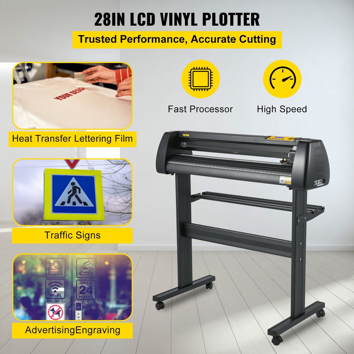Vinyl Cutter Machine, 28 Inch Paper Feed Cutting Plotter Bundle, Adjustable Force & Speed Vinyl Printer, LCD Display Windows Compatible Sign Making kit with Signmaster Software, Supplies, 3 Blad