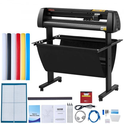 Vinyl Cutter, 34Inch Bundle, Vinyl Cutter Machine, Manual Vinyl Printer, LCD Display Plotter Cutter Sign Cutting with Signmaster Software for Design and Cut, with Supplies, Tools